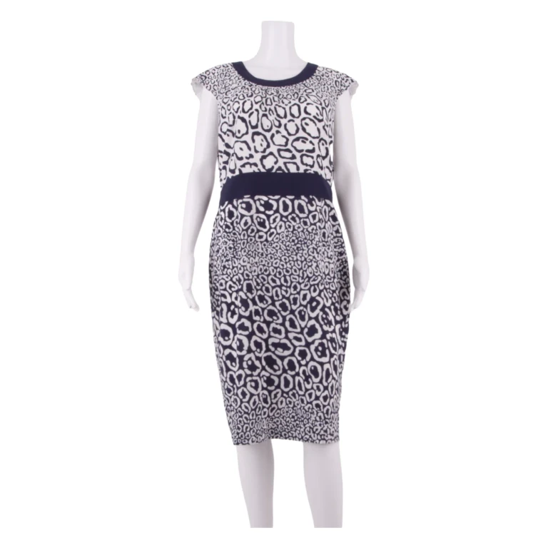 JAEGER Womens Pencil Dress White Animal Print Sleeveless Knee Length UK 14