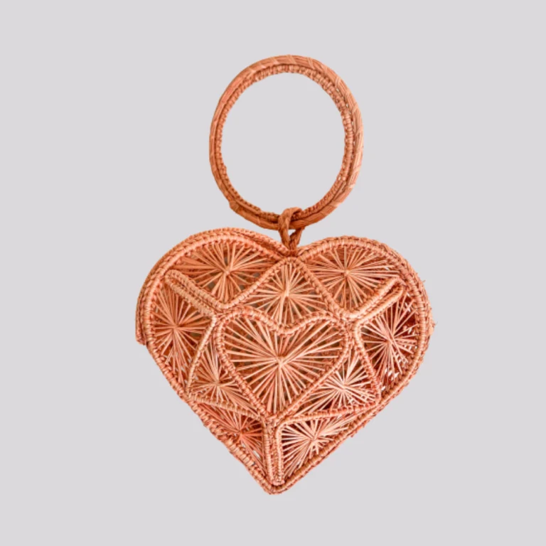 Heart Basket Bag Pink - Straw Bag - Iraca Palm Handbag, Top Handle Purse