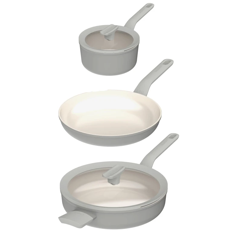 Leo Balance 5pc Nonstick Aluminum Cookware Set, Glass Lids, Moonmist