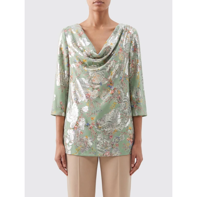 Floral-Print Silk Blouse with Draped Neckline (8B0AEBU5A724JS)