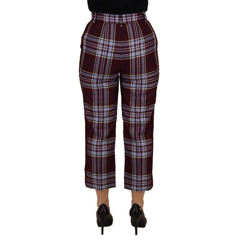 Dolce & Gabbana Gray Checked High Waist Cropped Trouser Pants Wool - Women