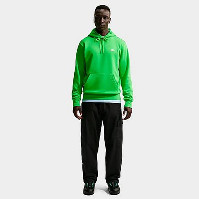 Nike Men's Club Fleece Premium Embroidered Pullover Hoodie in Mean Green/Mean Green/White Size: XS