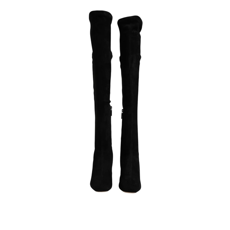 Dolce & Gabbana Black Suede Leather Knee High Boots Shoes Lamb - Women