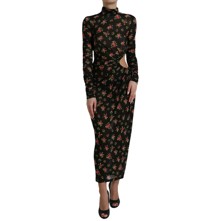 Dolce & Gabbana Black Floral Cut Out Sheath Long Maxi Dress Nylon Elastane Silk - Women