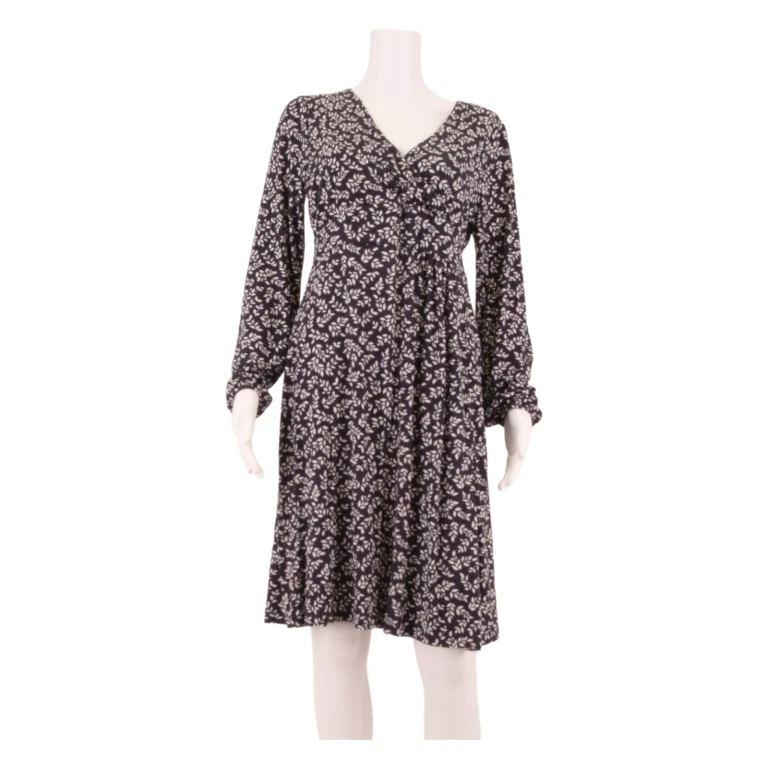 CREW CLOTHING Womens A-Line Dress Black Viscose Floral Knee Length UK 12