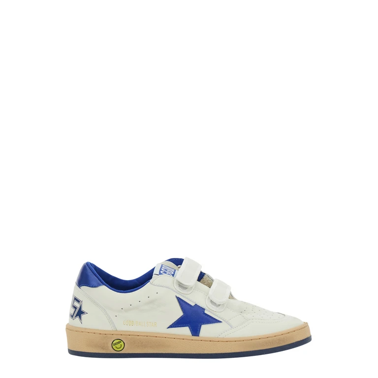 Sneaker Ballstar with Star Patch in White and Blue Leather for Kids Ovine Cotton - Kids