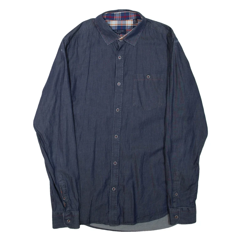 TED BAKER Mens Plain Shirt Blue Long Sleeve S