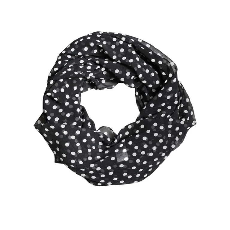 Black Polka Dots Polyester Wrap Shawl Scarf - Women
