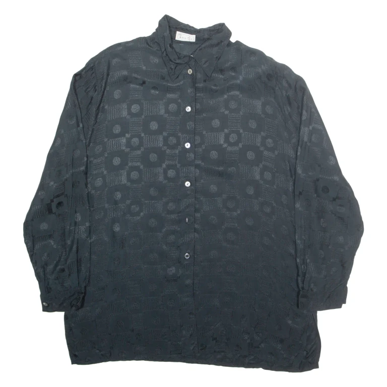 BONITA Padded Shoulders Womens Shirt Black Geometric Long Sleeve L