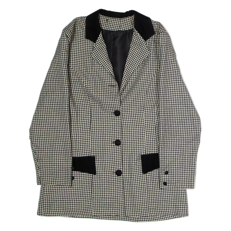 Womens Blazer Jacket Black 90s Check L