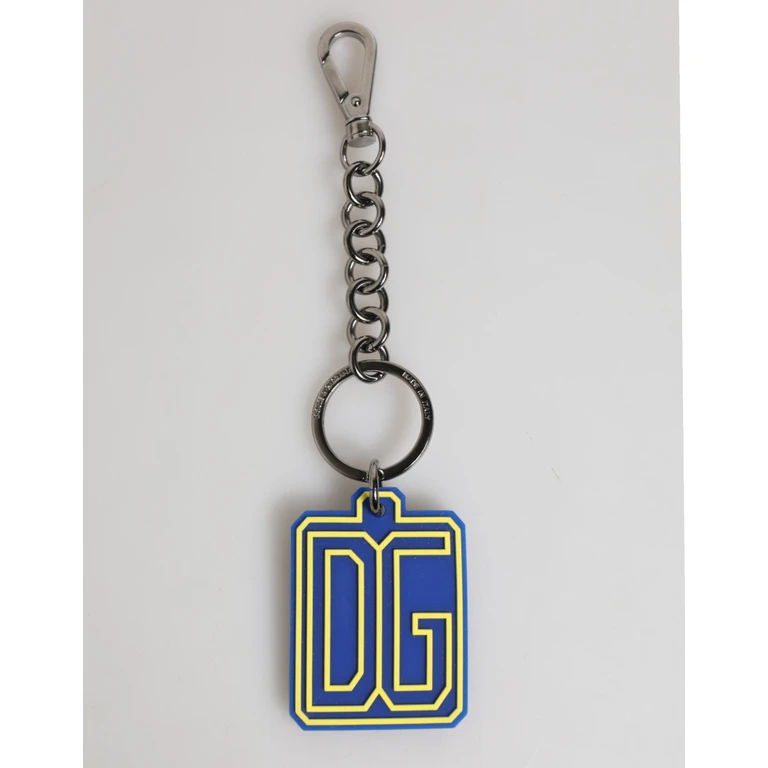 Dolce & Gabbana Blue Yellow Dg Rubber Logo Silver Men Keychain Keyring Accessory - Men