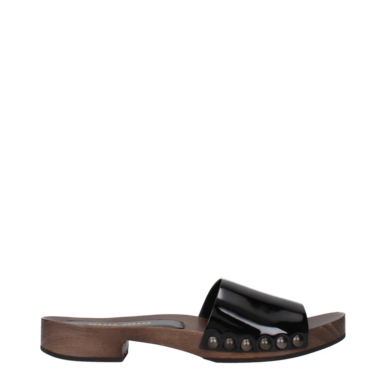 Black Leather Slippers - Women