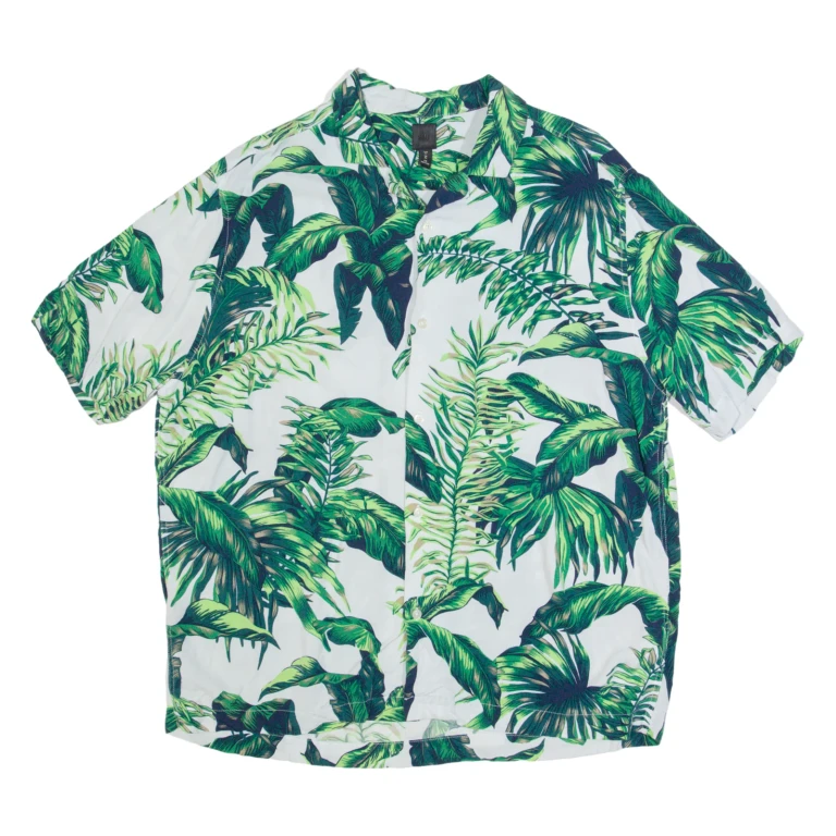 H&M Mens Hawaiian Shirt Green Floral XL
