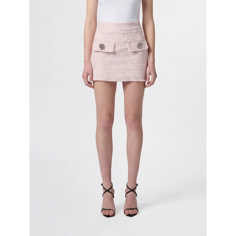 High-Waisted Tweed Pencil Mini Skirt with Jewel Buttons (SAFCWRV0675PTE173N03)