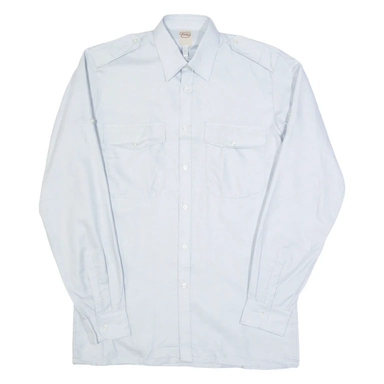 CHEMISERIE FICEY Mens Plain Shirt Blue Long Sleeve S