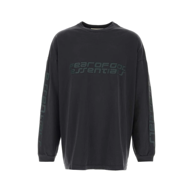 Fear Of God Essential Charcoal Cotton Oversize T-Shirt Vintageblack Exterior - Men