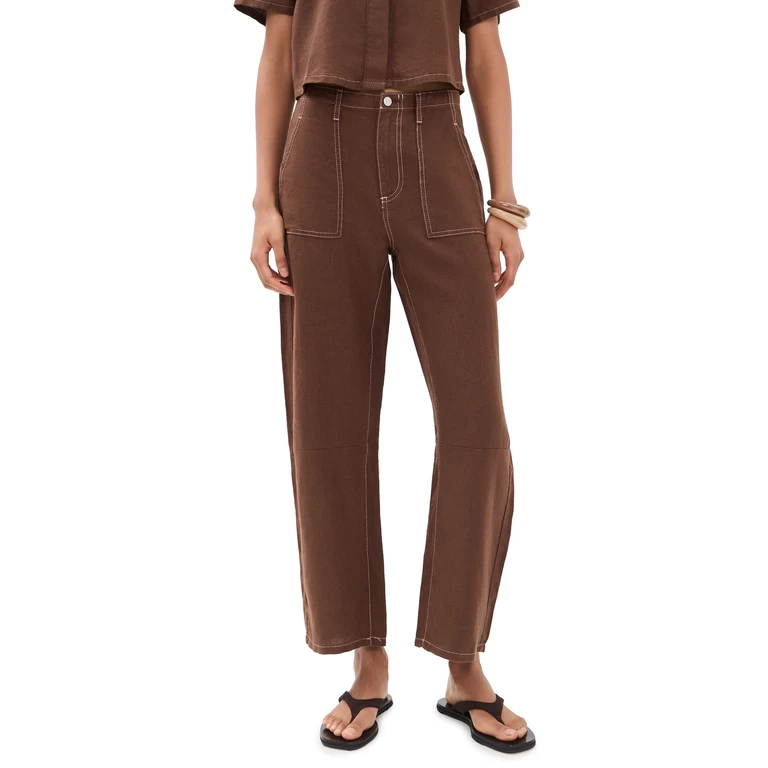 Mid Rise Linen Utility Barrel Pants Cocoa 30