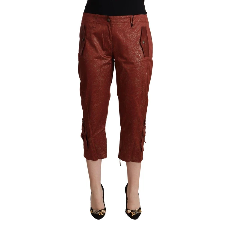 Just Cavalli Brown Lurex Mid Waist Cotton Cropped Capri Pants Elastane - Women