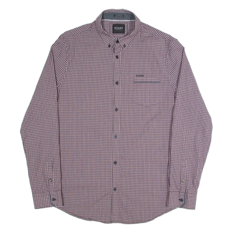 GUESS Jefferson Super Slim Fit Mens Shirt Red Check Long Sleeve XL