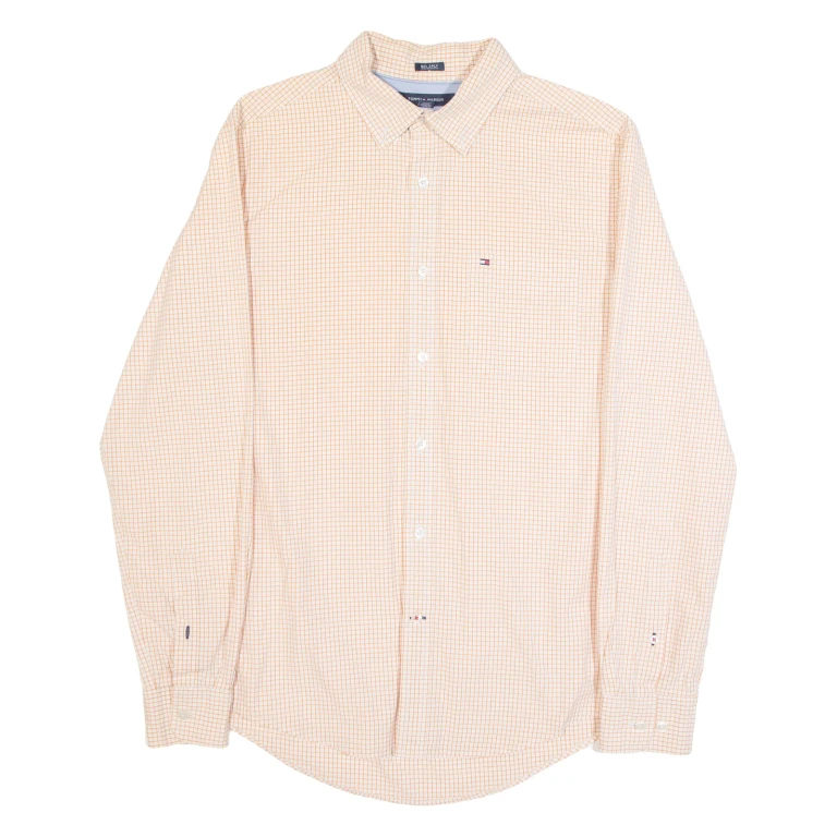 TOMMY HILFIGER Mens Shirt Orange Check Long Sleeve M