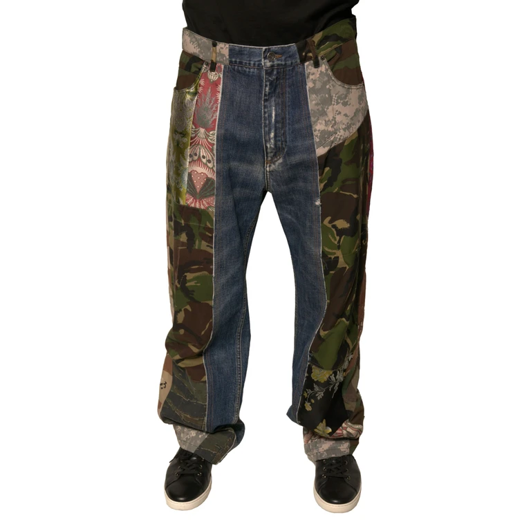 Dolce & Gabbana Blue Patchwork Cotton Straight Denim Jeans Clothing - Men