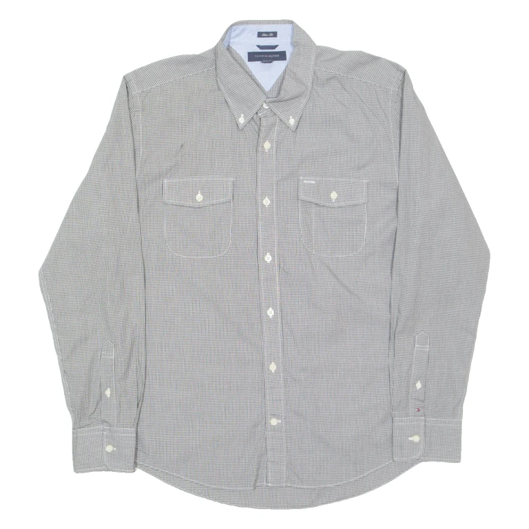 TOMMY HILFIGER Mens Shirt Black Check Long Sleeve L
