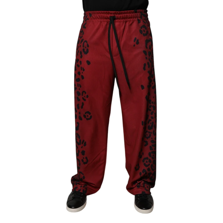 Dolce & Gabbana Red Leopard Print Polyester Men Jogger Pants - Men