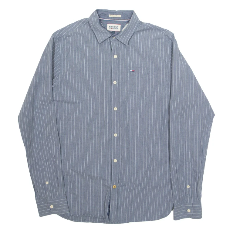 HILFIGER DENIM Mens Shirt Grey Pinstripe Long Sleeve S