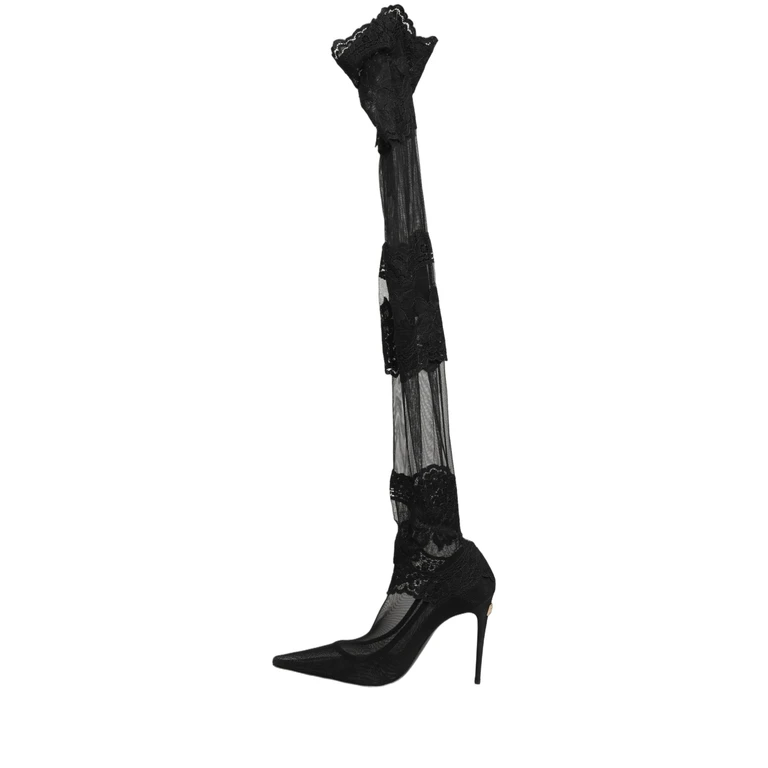Dolce & Gabbana Black Over The Knee Sock Pumps Boots Shoes Nylon Viscose Elastane - Women