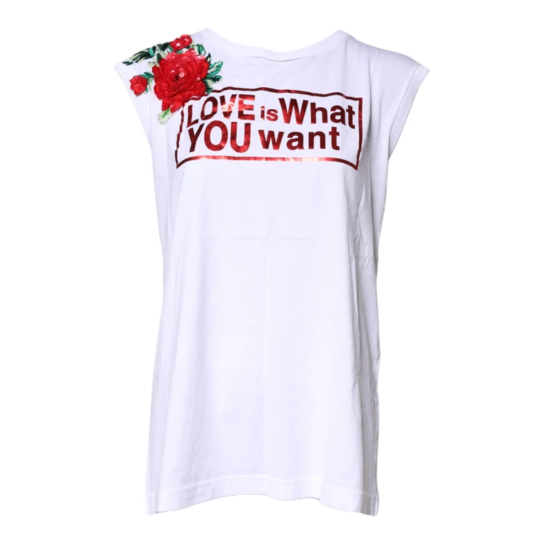 Dolce & Gabbana White Floral Graphic Print Sleeveless Tank Top Cotton - Women