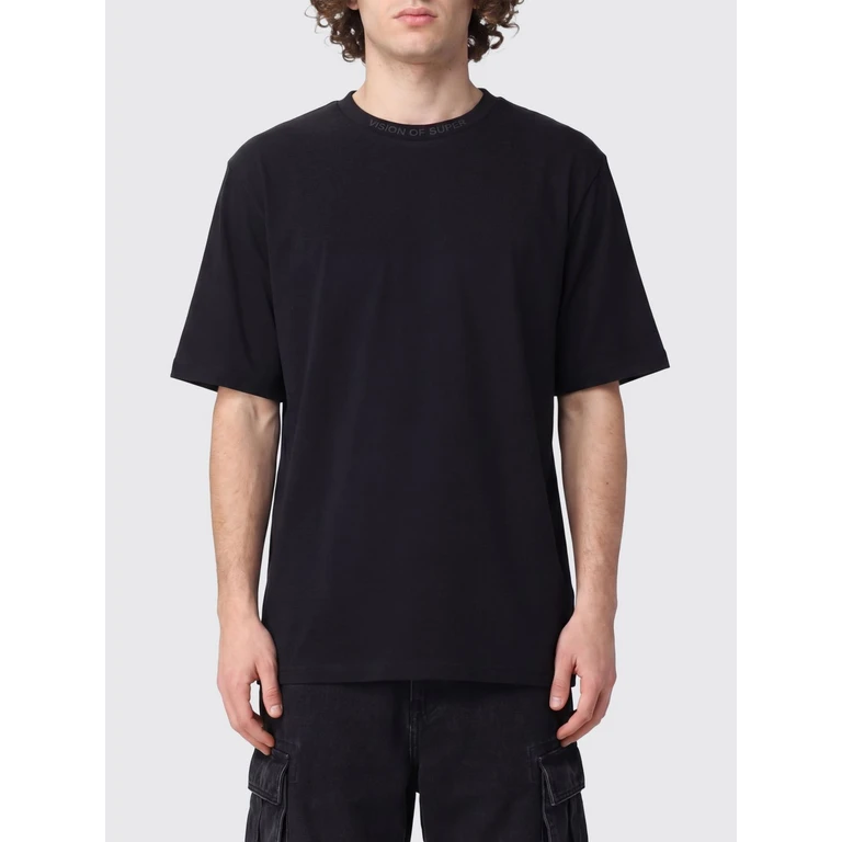 Crewneck Cotton T-Shirt with Front Logo Print (VS096TEBLACK)