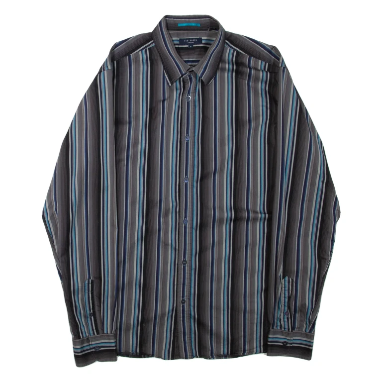 TED BAKER Mens Shirt Grey Striped Long Sleeve L