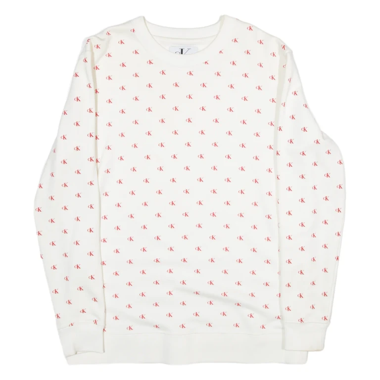 CALVIN KLEIN JEANS Womens Sweatshirt White Roll Neck M