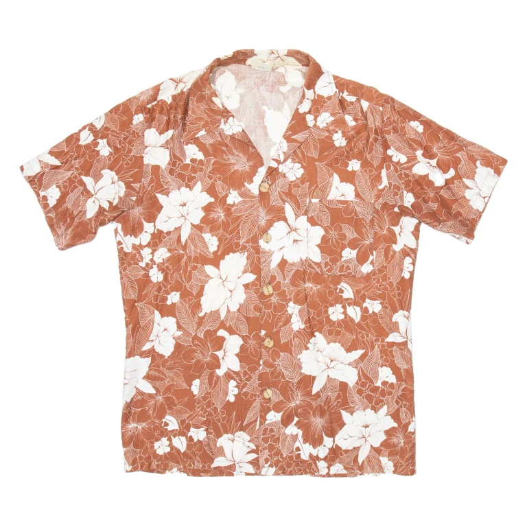 CALIFORNIA SHORES Mens Hawaiian Shirt Brown Floral S