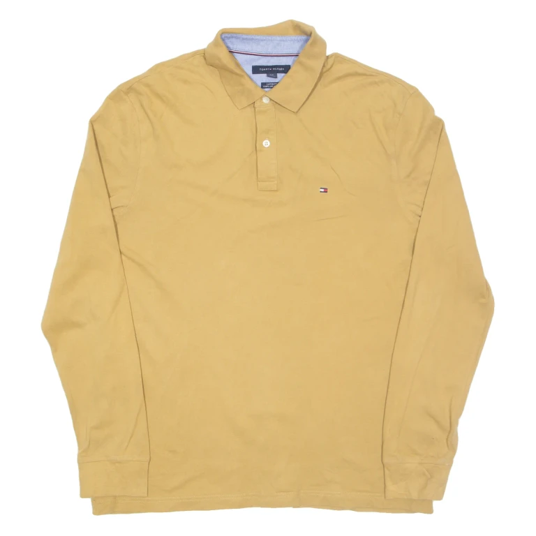 TOMMY HILFIGER Mens Polo Shirt Brown Long Sleeve L