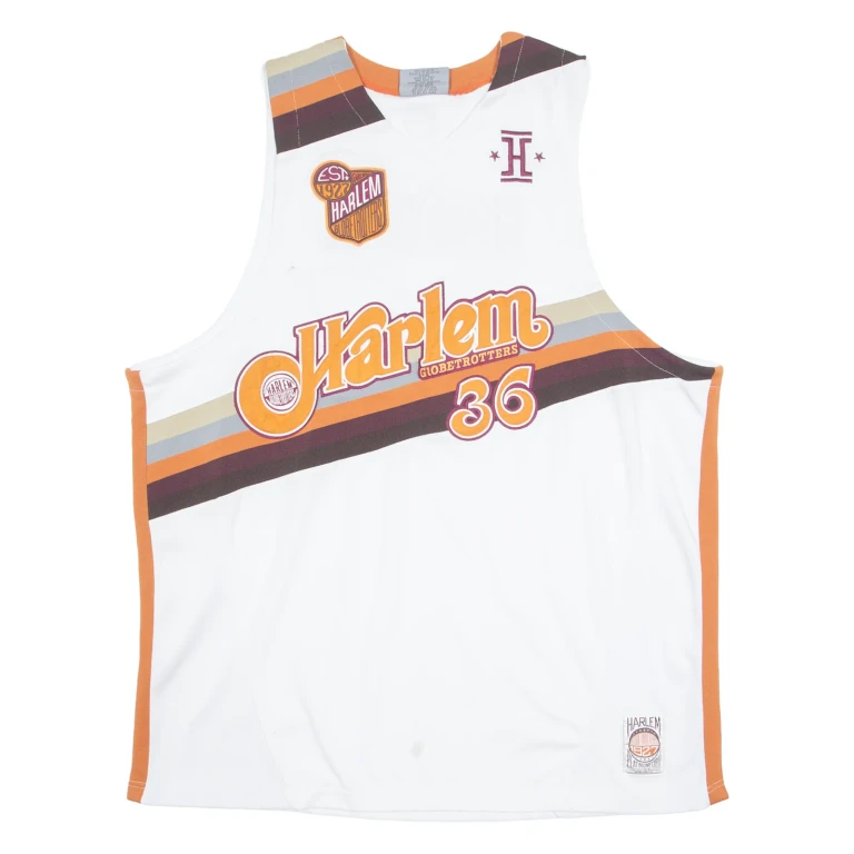 HARLEM GLOBETROTTERS Mens Jersey White Sleeveless USA Crew Neck 3XL