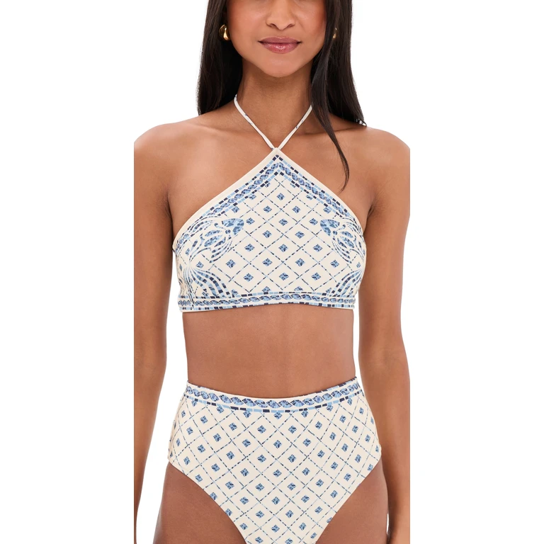 Shani Shemer Edie Bikini Top Blue Mosaic Print M