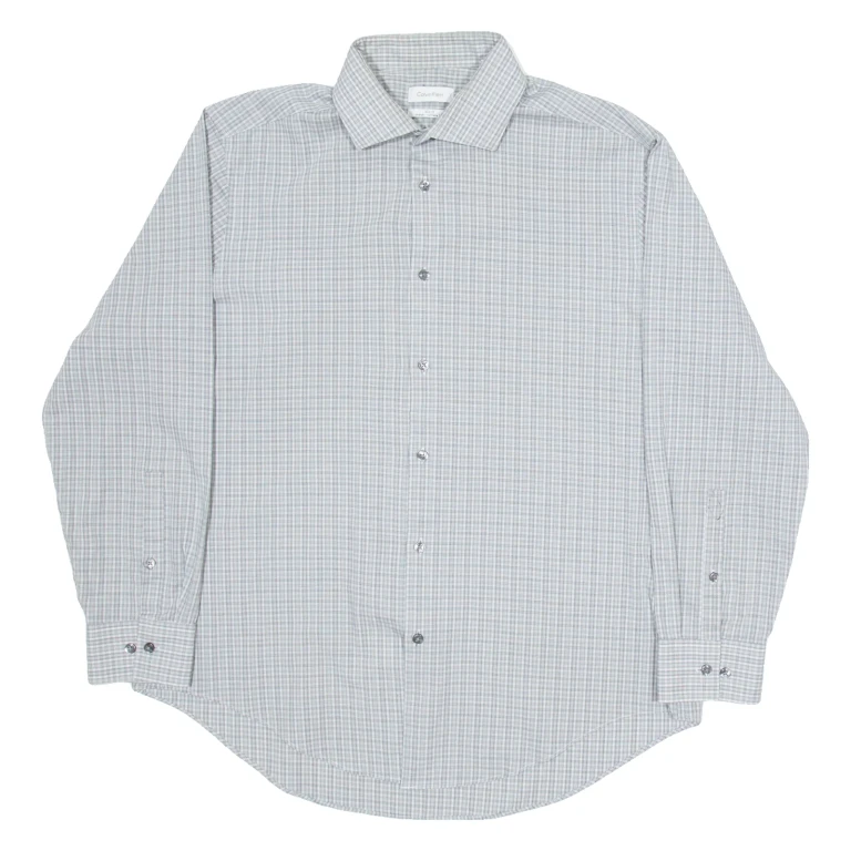 CALVIN KLEIN Slim Fit Mens Shirt Grey Check Long Sleeve L