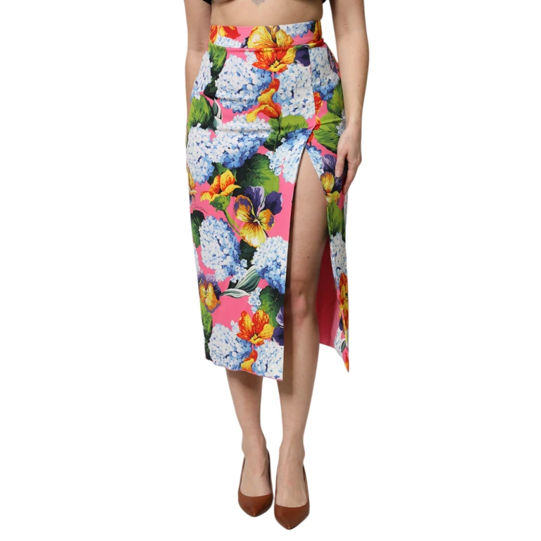 Dolce & Gabbana Multicolor Floral High Waist Midi Skirt Viscose Elastane - Women