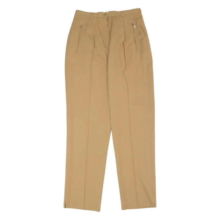 BEST CONNECTIONS Pleated Womens Trousers Beige Slim Straight 90s W26 L28