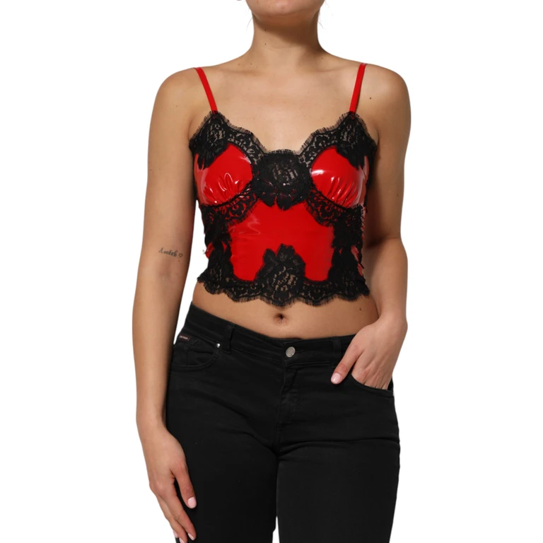 Dolce & Gabbana Red Black Lace Trim Polyester Sleeveless Tank Top And - Women