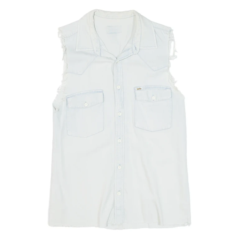 LOIS Distressed Womens Denim Shirt Blue Sleeveless S