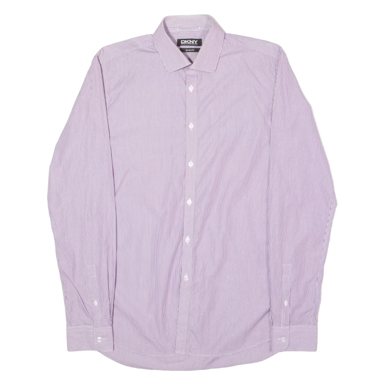 DKNY Slim Fit Mens Shirt Purple Striped Long Sleeve M