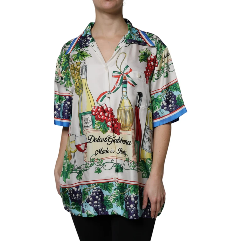 Dolce & Gabbana Multicolor Short Sleeve Silk Food Shirt Top - Women