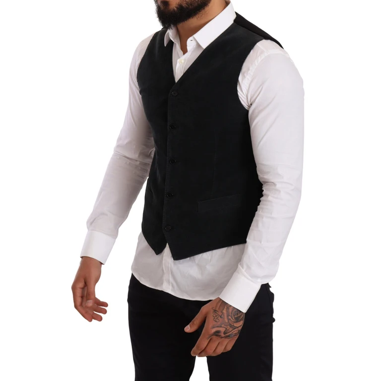 Dolce & Gabbana Black Cotton Single Breasted Waistcoat Clothing - Men