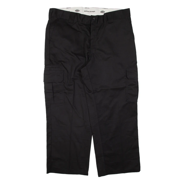 DICKIES Cargo Workwear Mens Trousers Black Relaxed Straight W38 L26