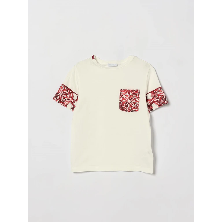 Boy's Majolica Print Cotton T-Shirt with Patch Pocket (L4JTKHG7P5DW0111)