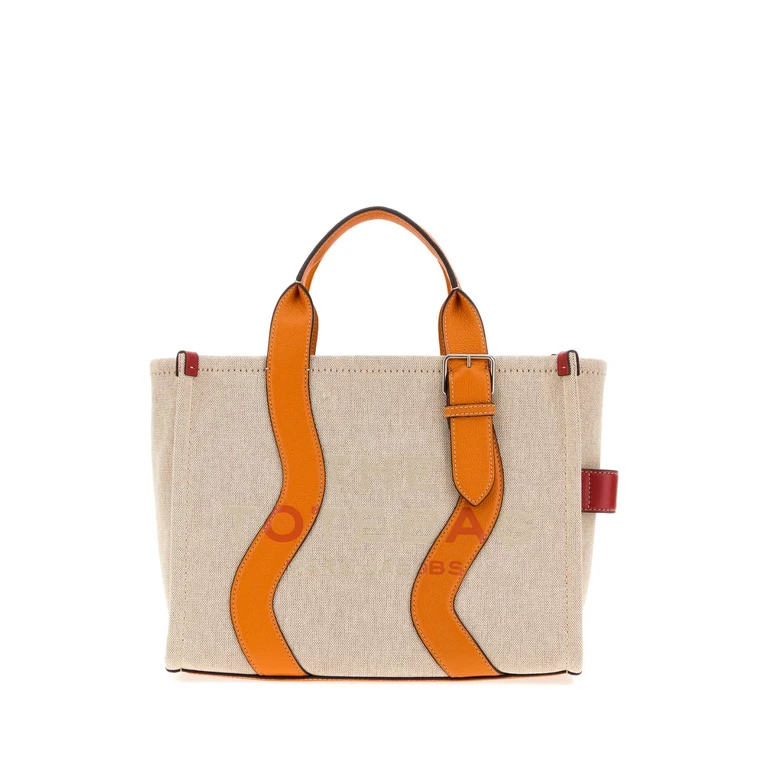 Beige Canvas Shopping The Tote Bag Beigeorange Borse A Mano - Women