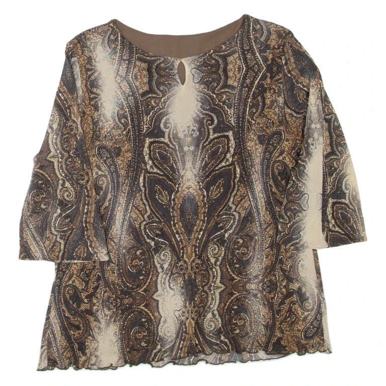 Womens Printed Top Brown 3/4 Sleeve Paisley M