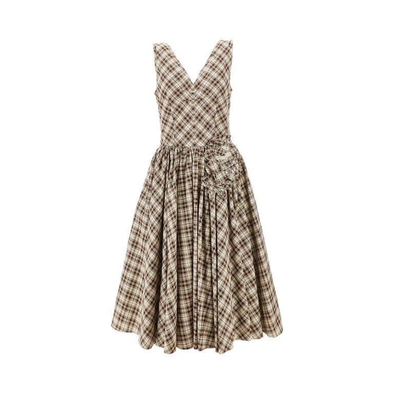 Robe midi en popeline à carreaux Prada